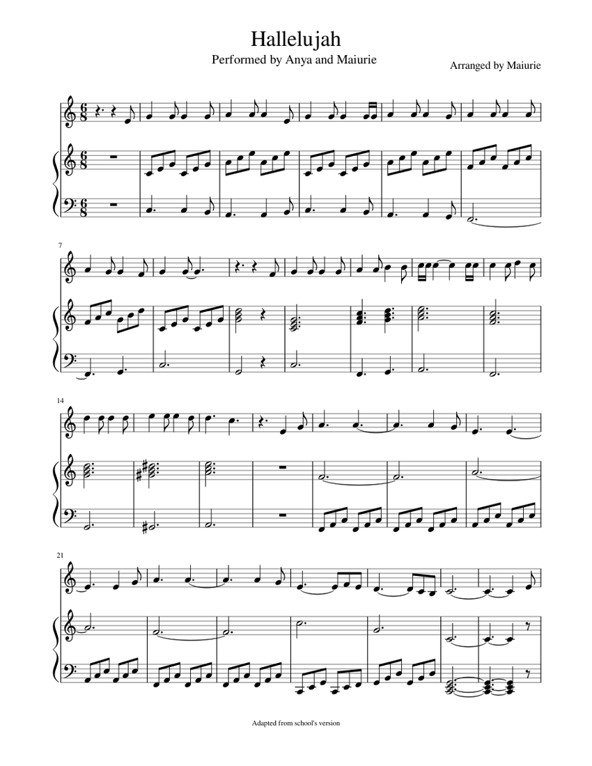 Hallelujah Sheet music for Piano, Voice | Download free in PDF or MIDI