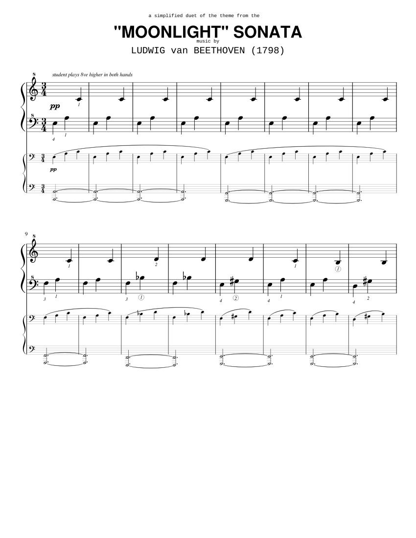 Moonlight Sonata Theme - Simplified Duet Sheet music for Piano ...
