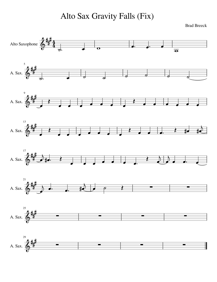 Alto Sax Gravity Falls Theme Fix Sheet Music For Piano Alto