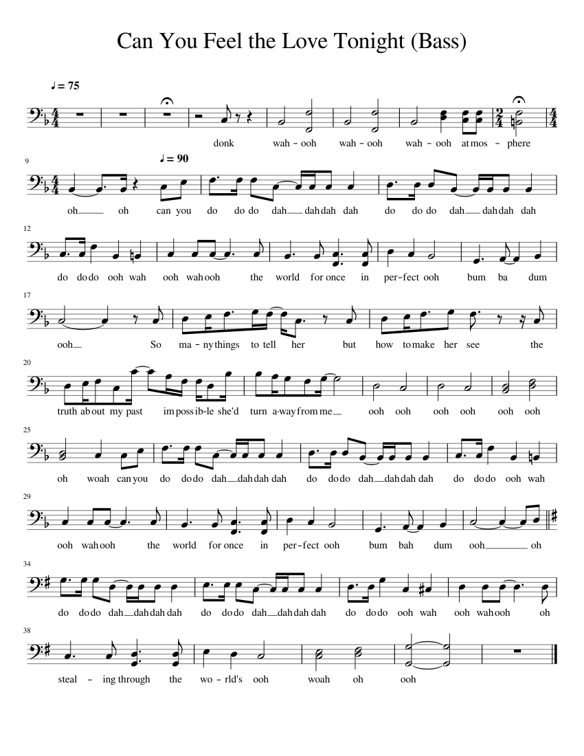 Can You Feel the Love Tonight (Bass) sheet music for Piano download