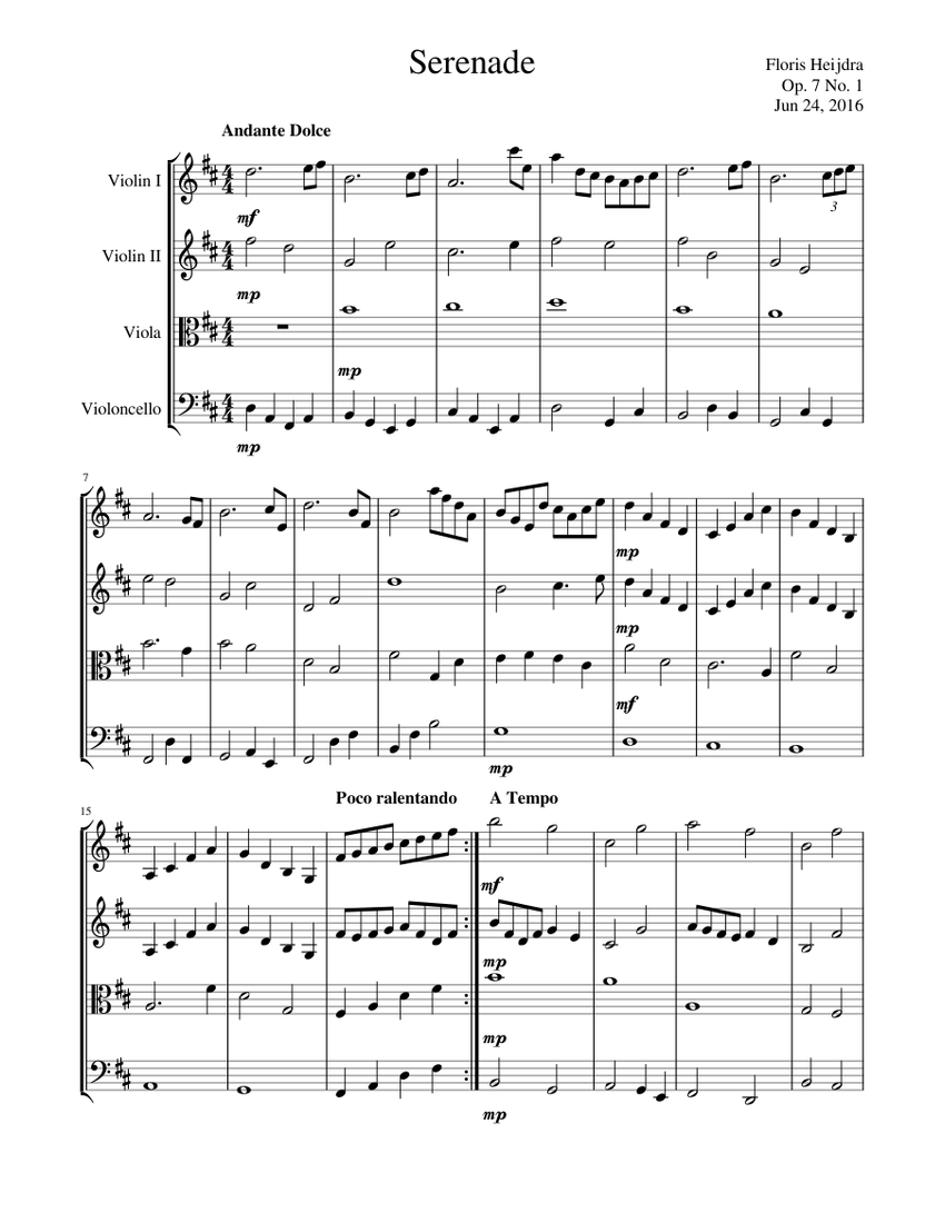 Serenade String Quartet Sheet music for Violin, Viola, Cello