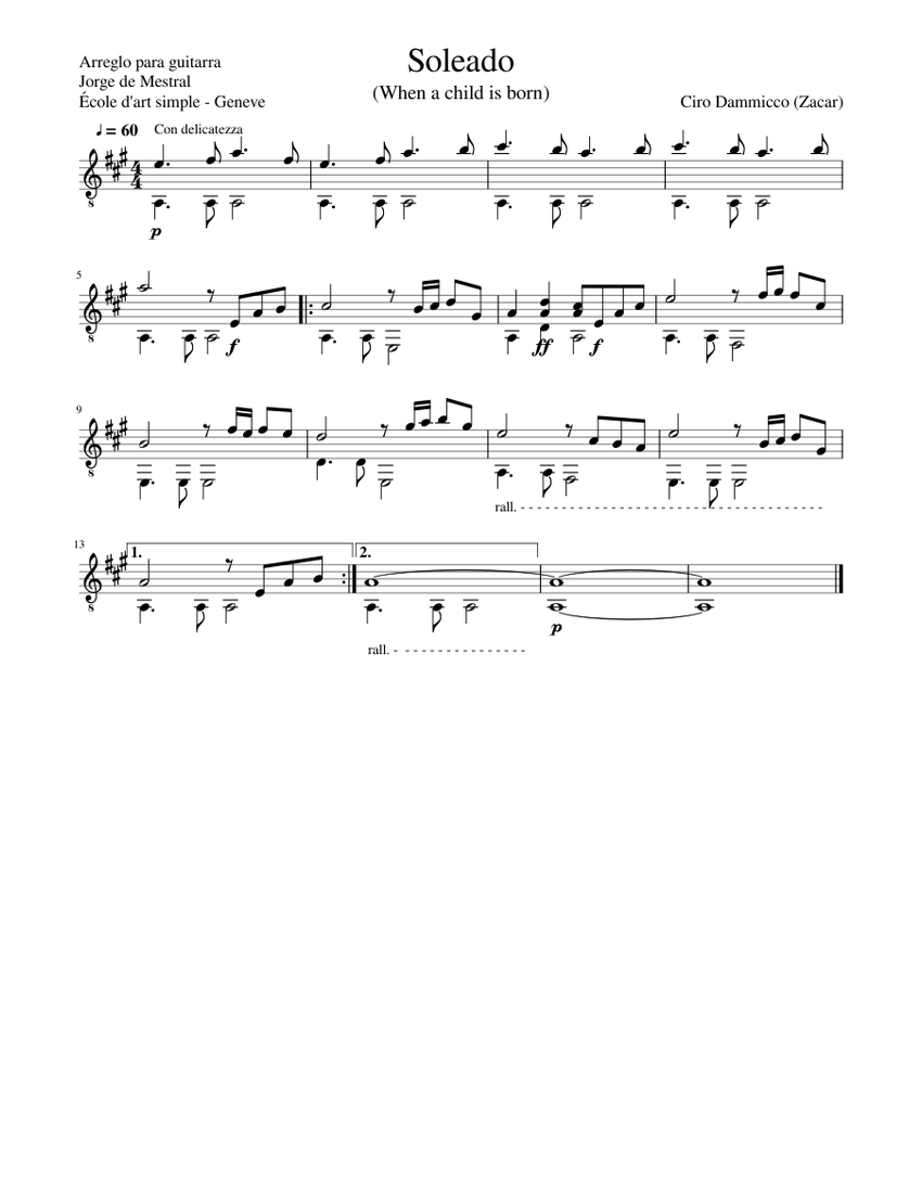 Soleado Sheet music for Guitar Download free in PDF or MIDI