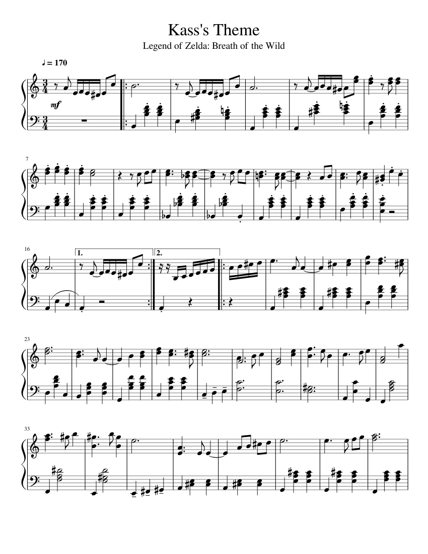 Kass's Theme from Breath of the Wild sheet music for Piano download
