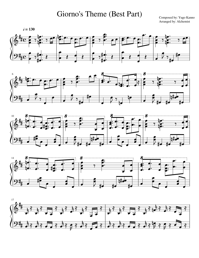 Giorno S Theme Best Part Sheet Music For Piano Solo Musescore Com - giorno theme piano roblox sheet