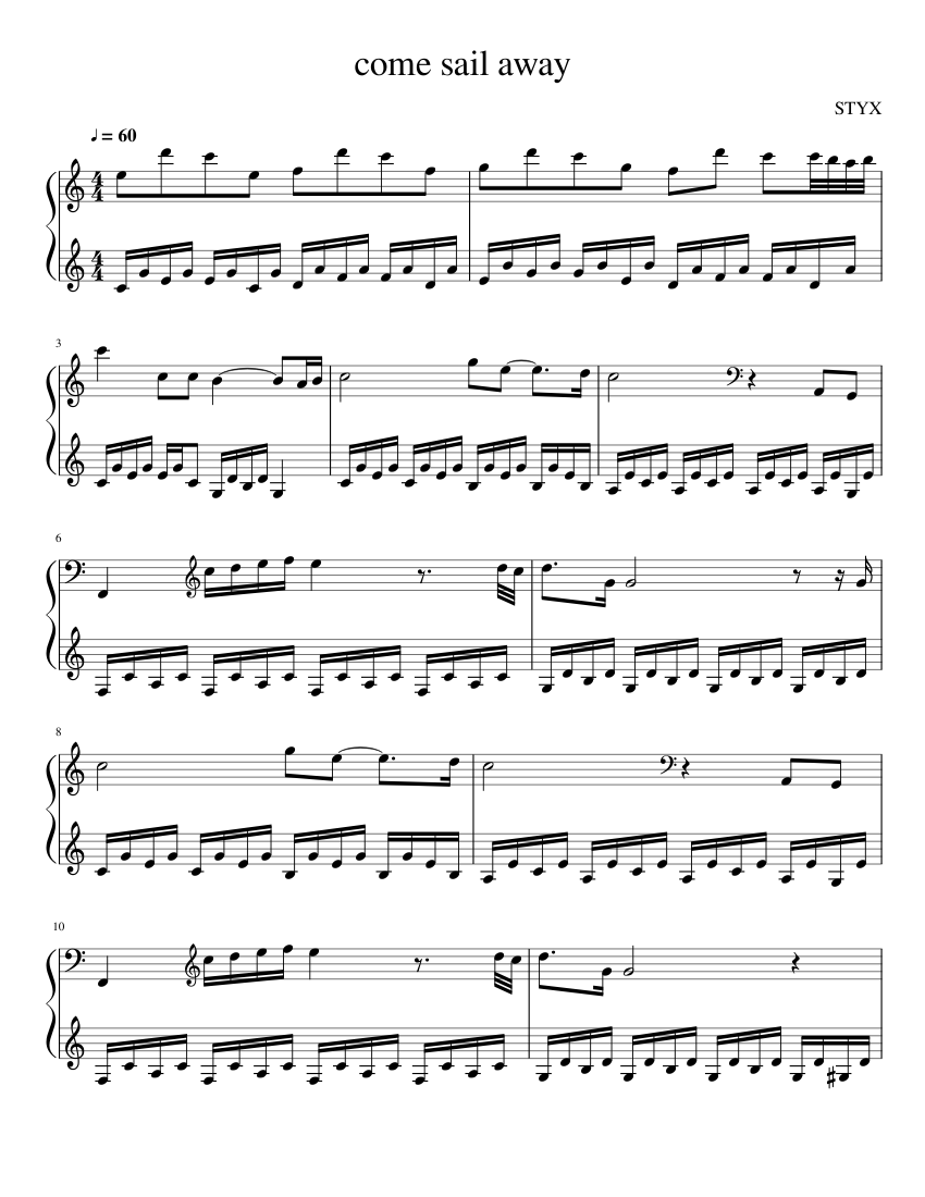 Come Sail Away sheet music for Piano download free in PDF or MIDI