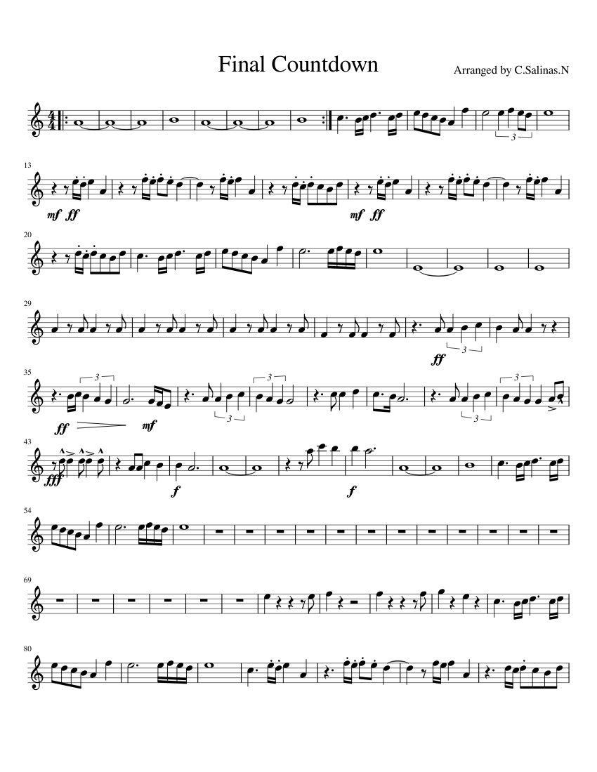 Final Countdown sheet music for Piano download free in PDF or MIDI