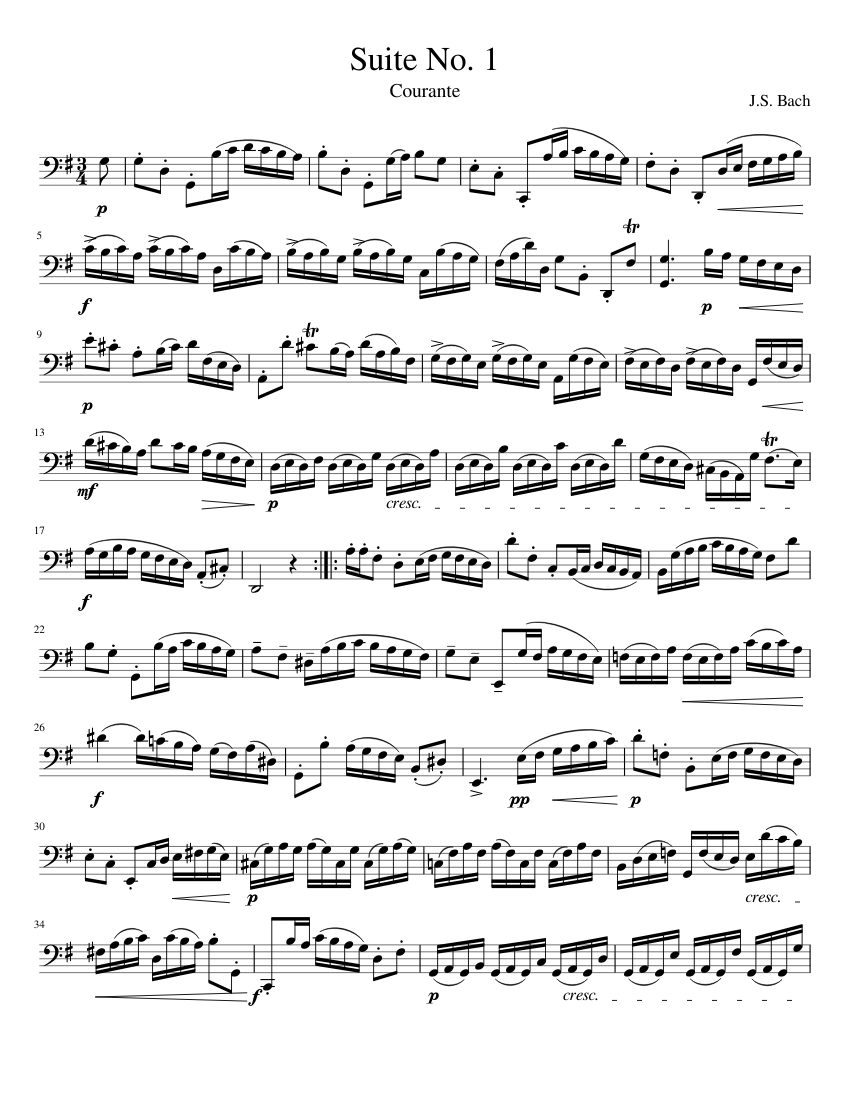 Suite No. 1 Sheet music for Cello | Download free in PDF or MIDI