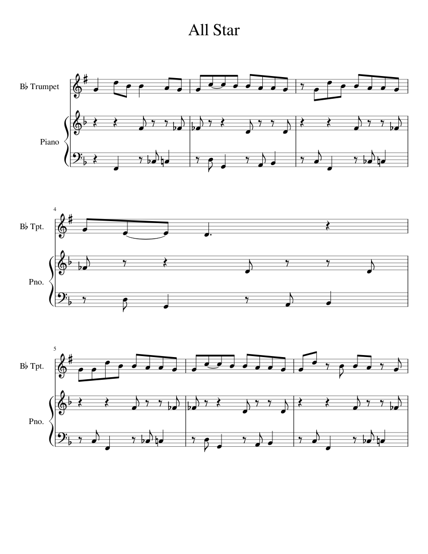 All Star sheet music for Piano, Trumpet download free in PDF or MIDI