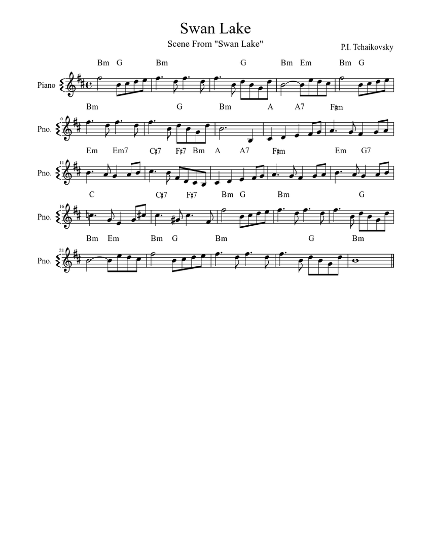 Swan Lake Sheet Music For Piano Solo Musescore