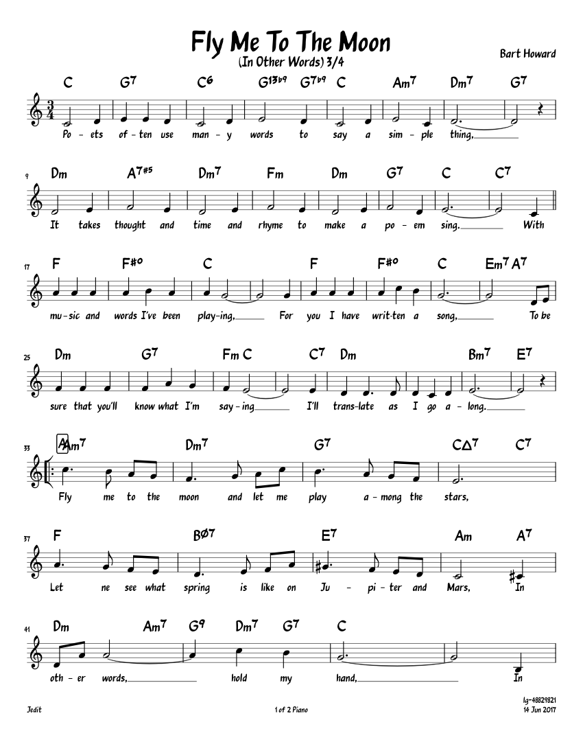Fly Me To The Moon 3/4 Sheet music for Piano (Solo) | Musescore.com