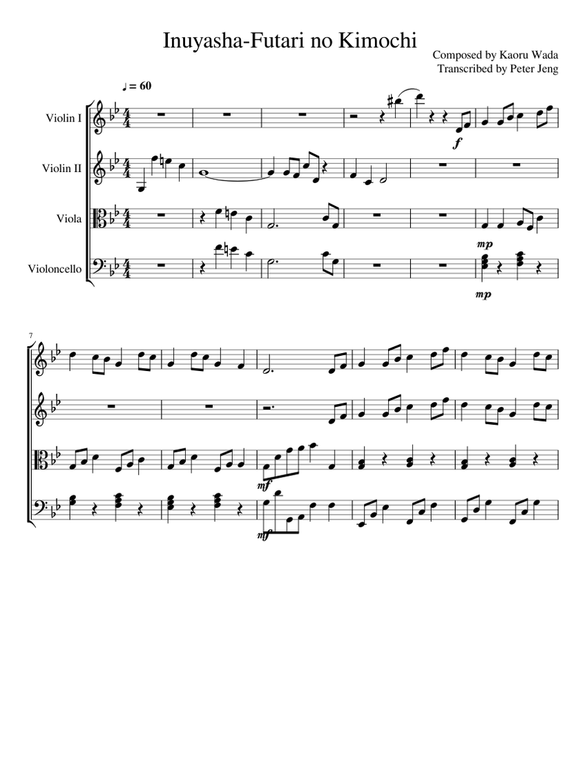 Inuyasha Sheet music for Violin, Viola, Cello | Download free in PDF or ...