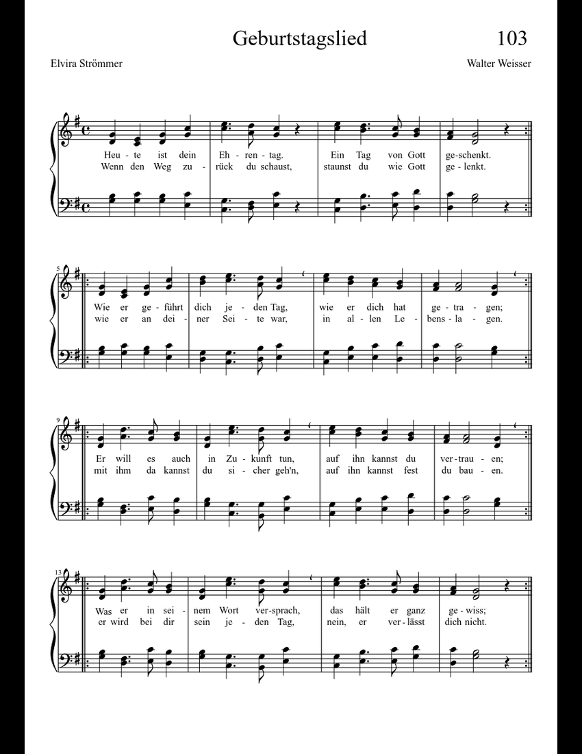 Geburtstagslied sheet music for Piano download free in PDF or MIDI