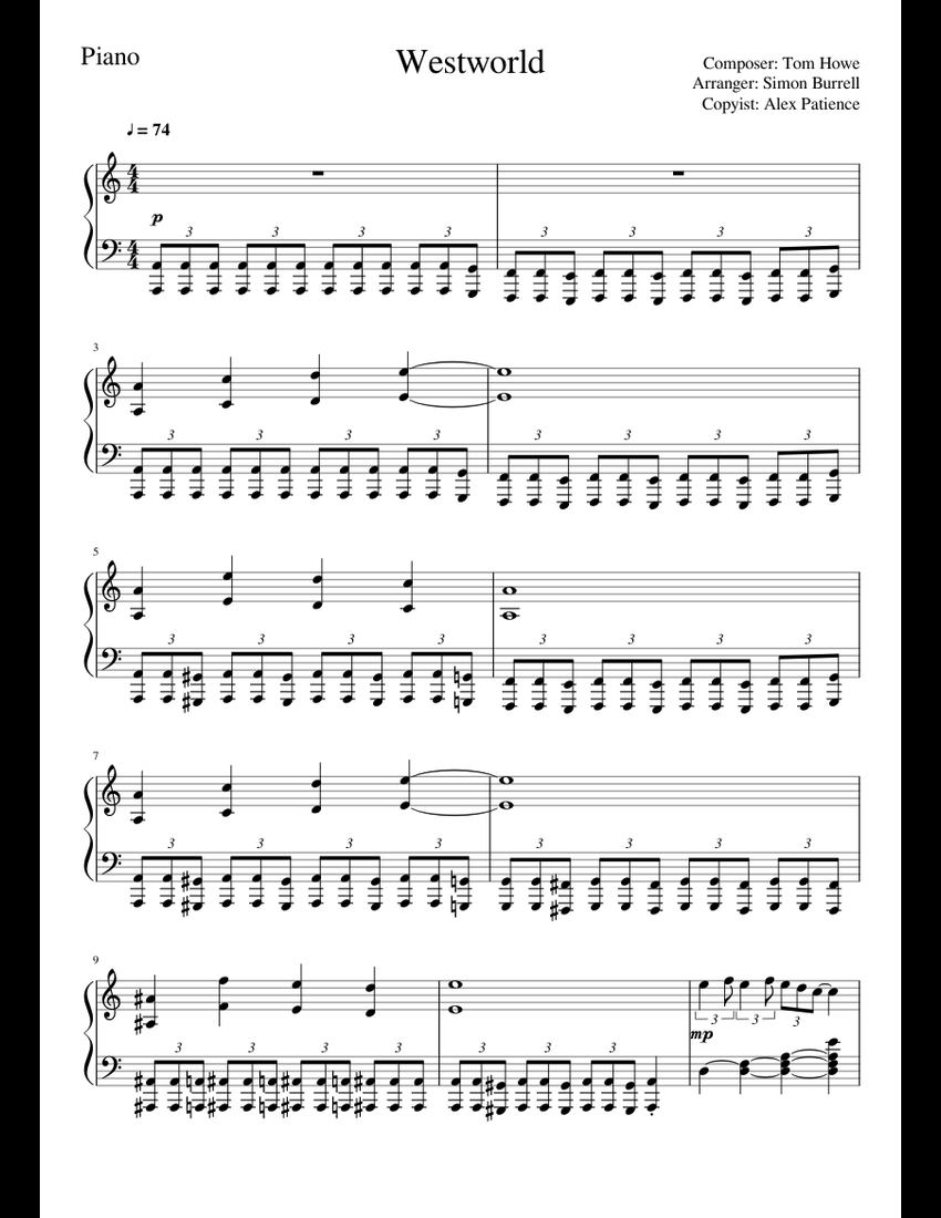 Westworld Main Theme Tune - Easy Piano Tutorial sheet music for Piano