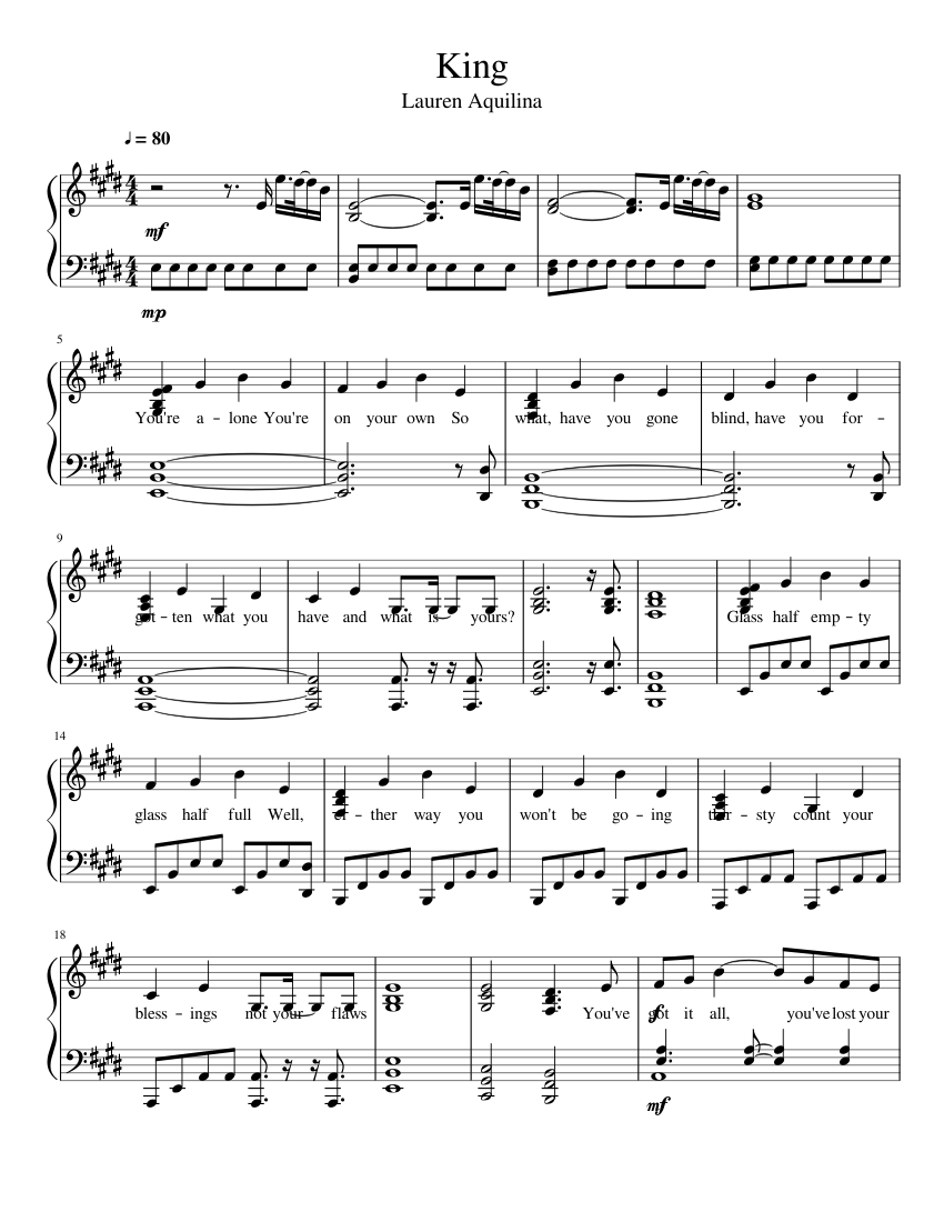 King sheet music for Piano download free in PDF or MIDI