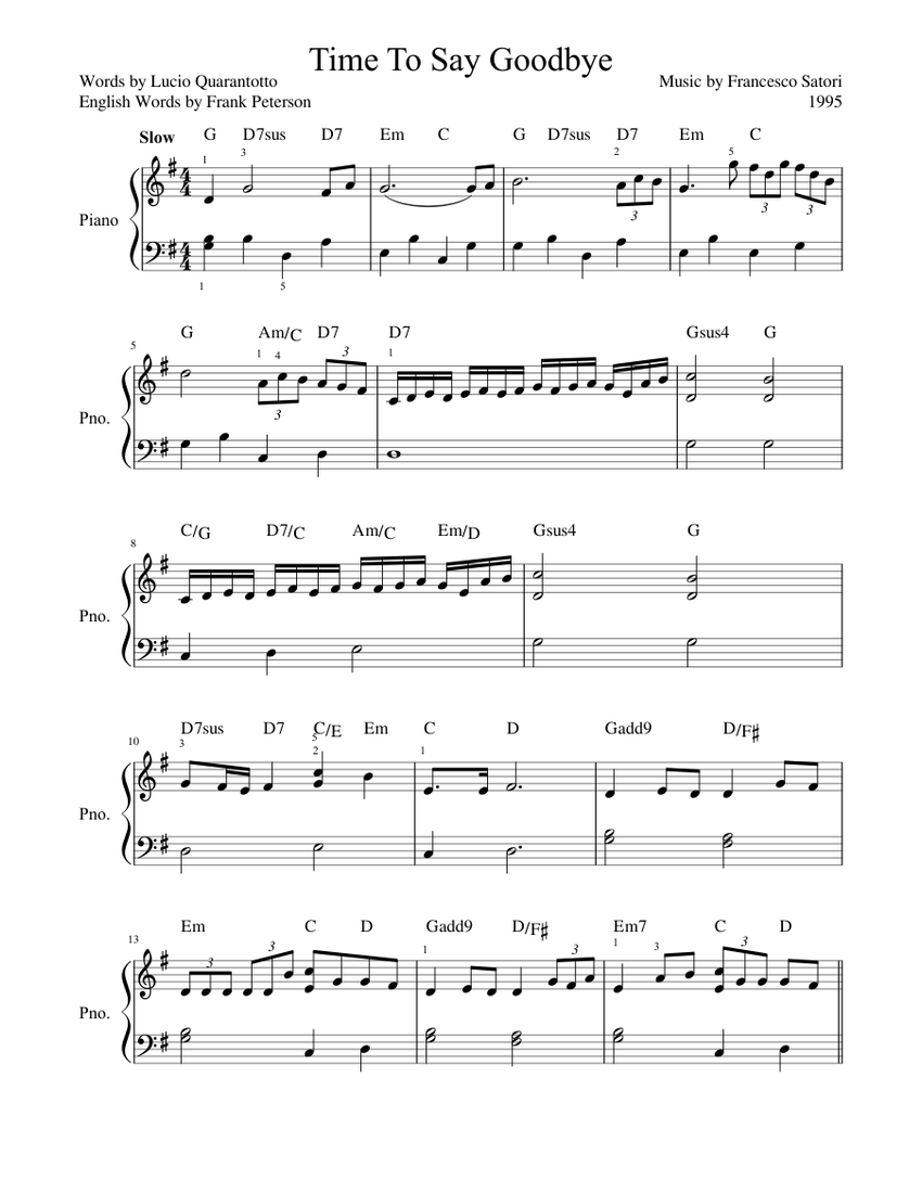 Time To Say Goodbye(転調なし） Sheet music for Piano | Download free in PDF