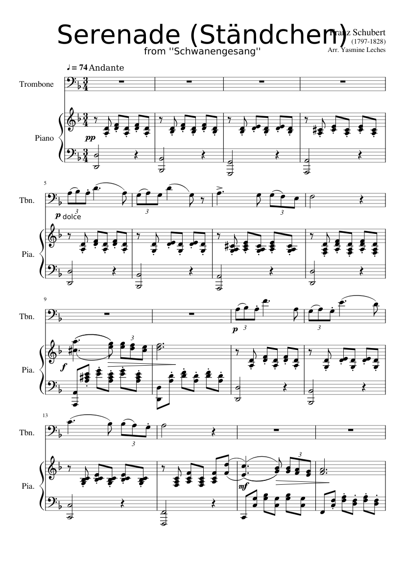 Franz Schubert - Serenade sheet music for Piano, Trombone download free