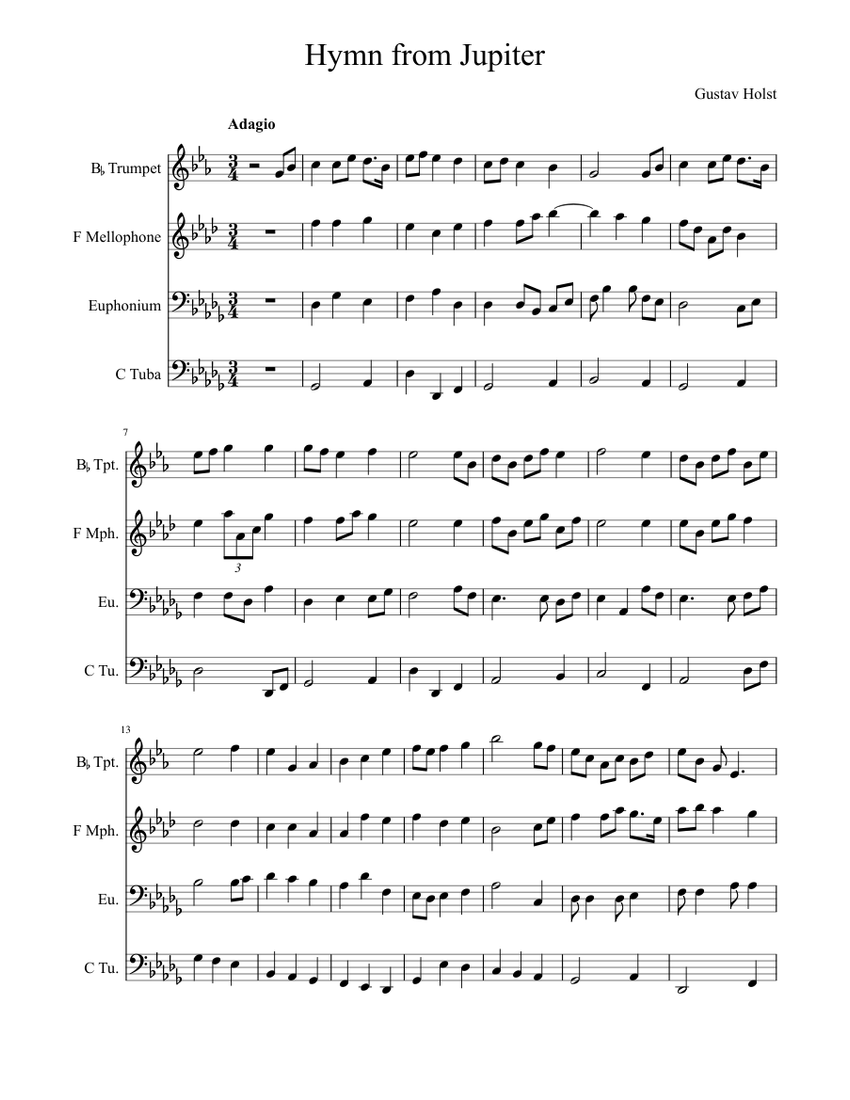 Hymn from Jupiter Sheet music for Trumpet, French Horn, Tuba Download