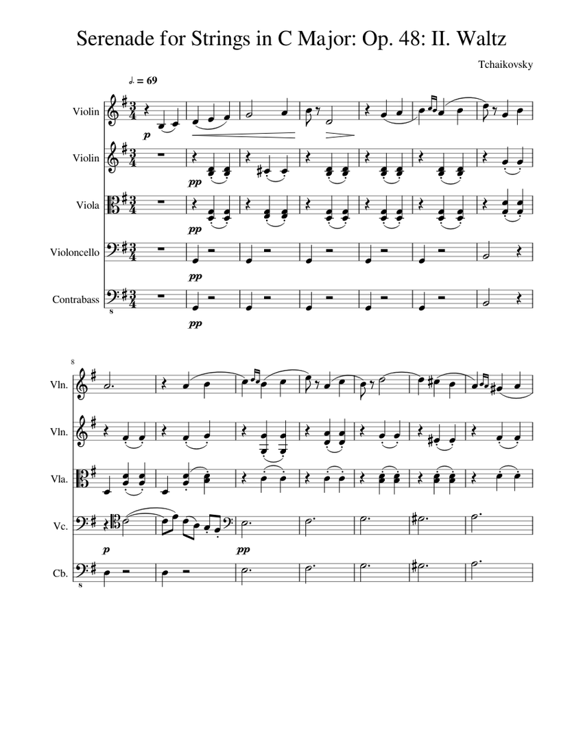 Serenade for Strings In C Major, Op. 48 II. Waltz Sheet music for Violin, Viola, Cello