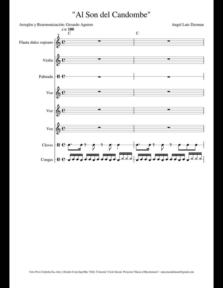 Al Son del Candombe sheet music for Violin, Recorder, Percussion, Voice ...