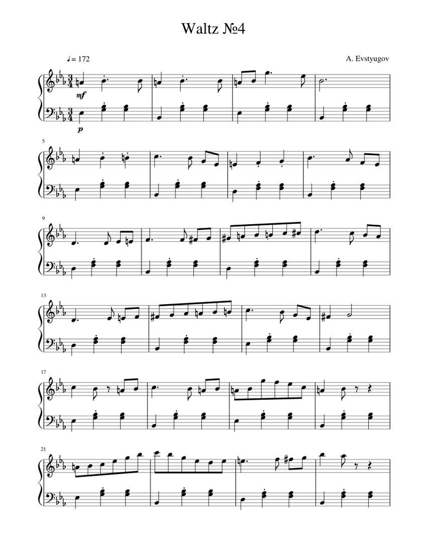 Waltz №4 sheet music for Piano download free in PDF or MIDI
