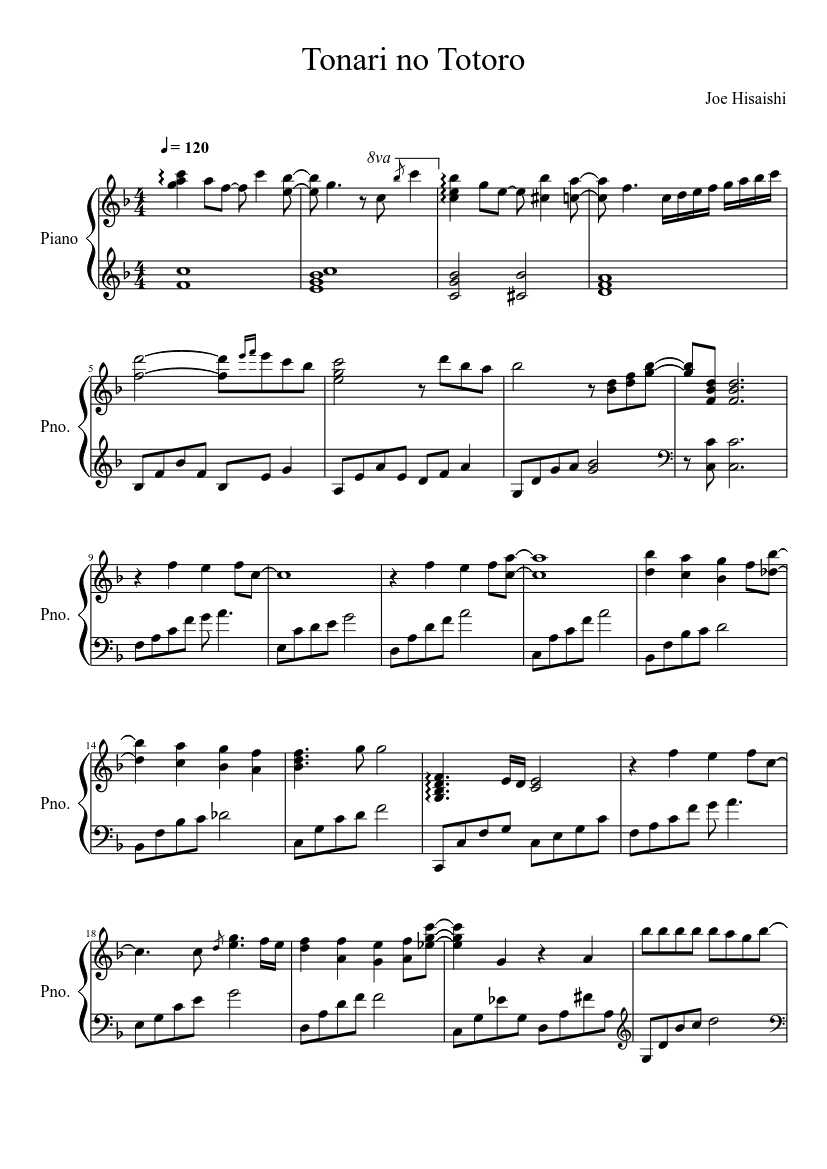Tonari no Totoro sheet music composed by Joe Hisaishi – 1 of 7 pages
