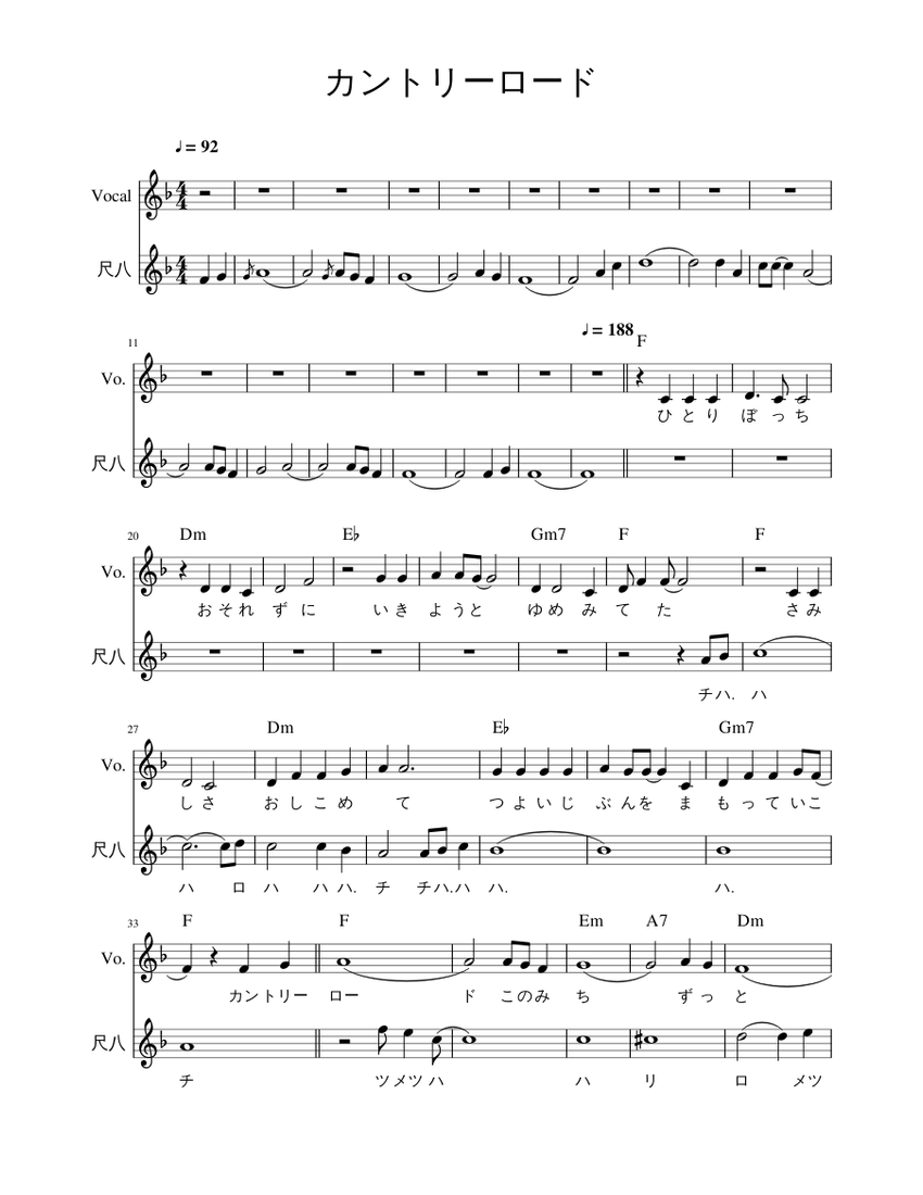 カントリーロード Sheet music for Flute, Soprano