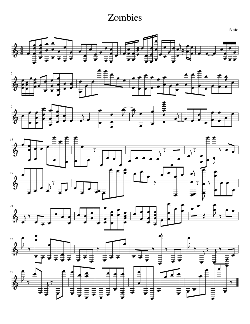 Zombies sheet music for Piano download free in PDF or MIDI
