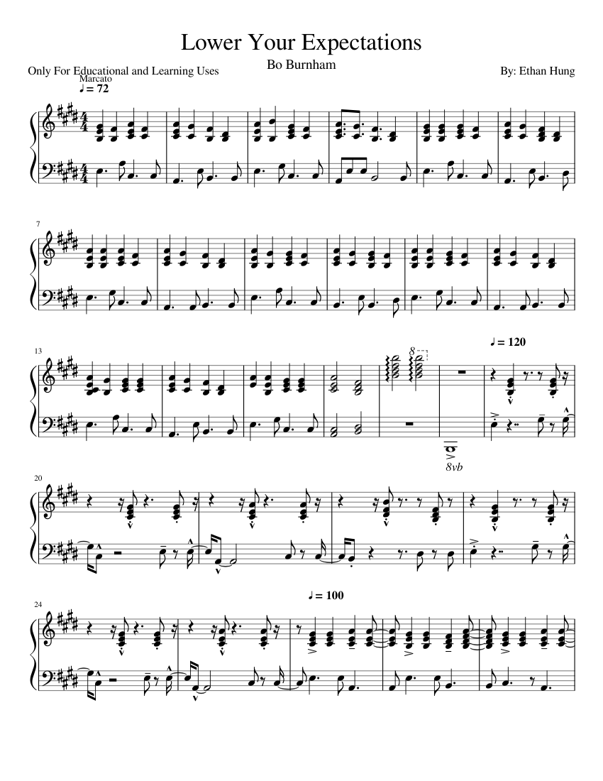 Lower Your Expectations Bo Burnham sheet music for Piano download free