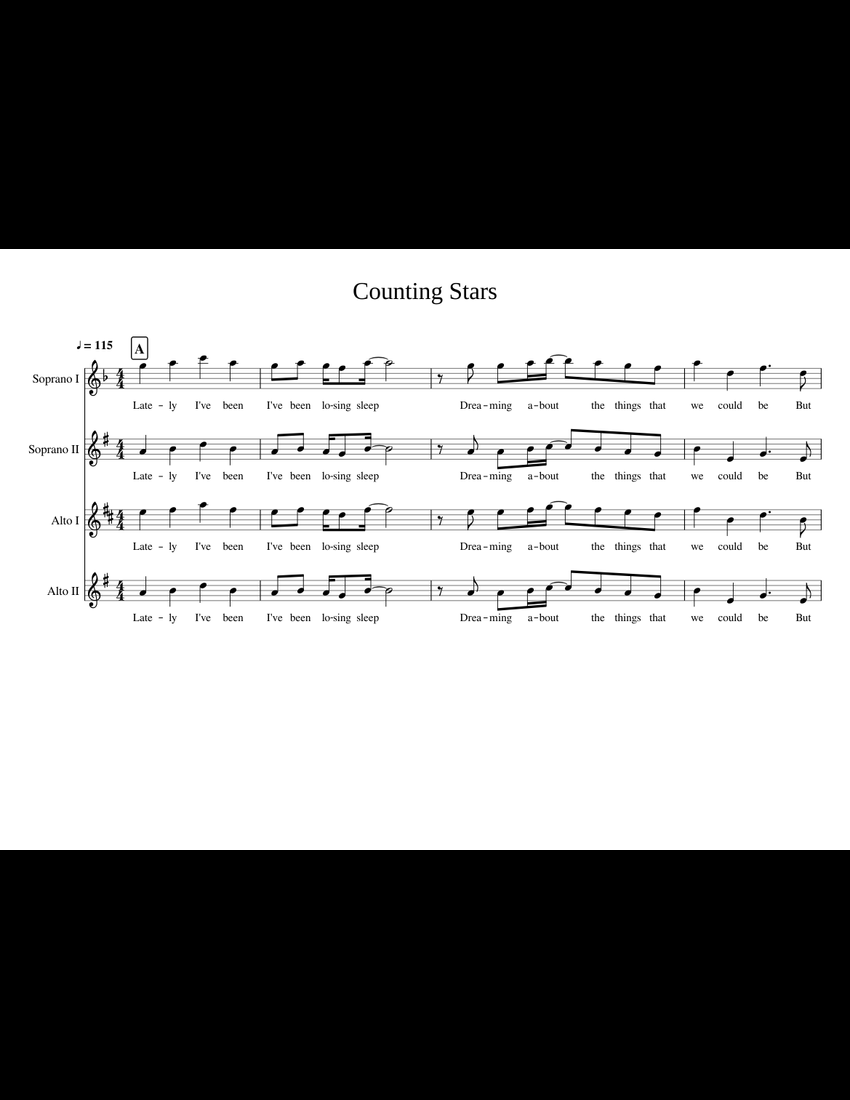 Counting Stars Full sheet music for Flute, Clarinet, Alto Saxophone ...