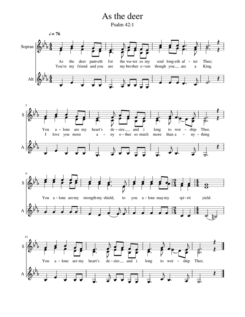 As the deer Sheet music for Piano | Download free in PDF or MIDI