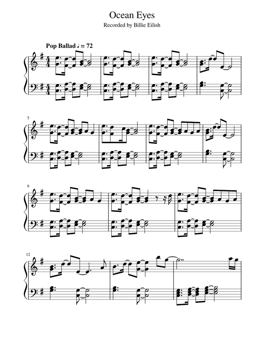Ocean Eyes Sheet music for Piano (Solo)