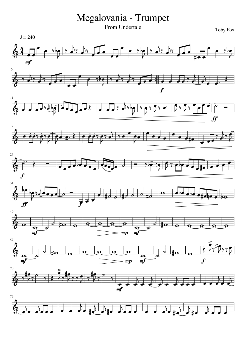 Megalovania Trumpet Sheet Music For Trumpet Download Free - roblox megalovania piano sheet music