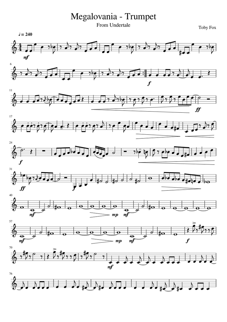 Megalovania Trumpet Sheet Music For Trumpet Download Free In