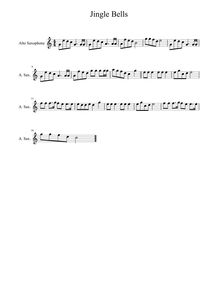 Jingle Bells Sheet music for Alto Saxophone Download free in PDF or