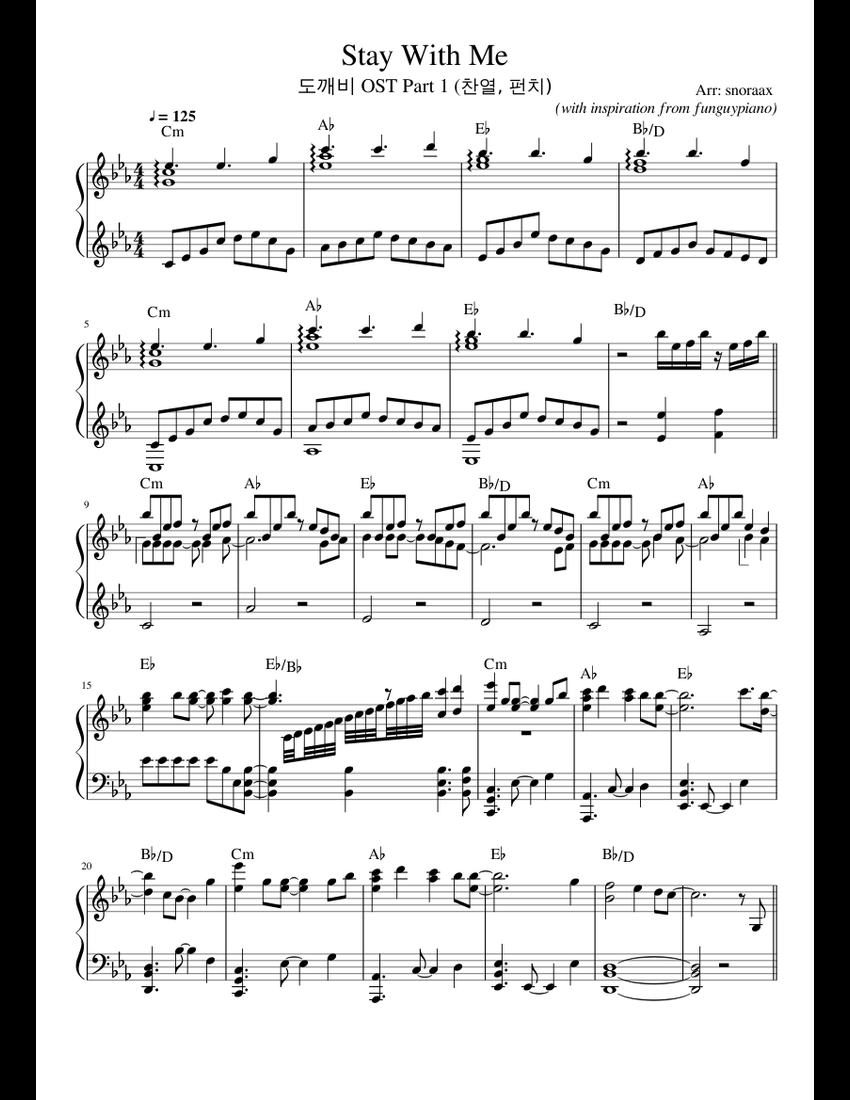 Goblin OST1 - Stay With Me sheet music for Piano download free in PDF ...