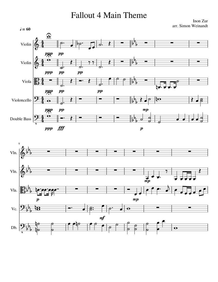 Fallout 4 Theme string orchestra sheet music for Piano, Violin, Viola ...