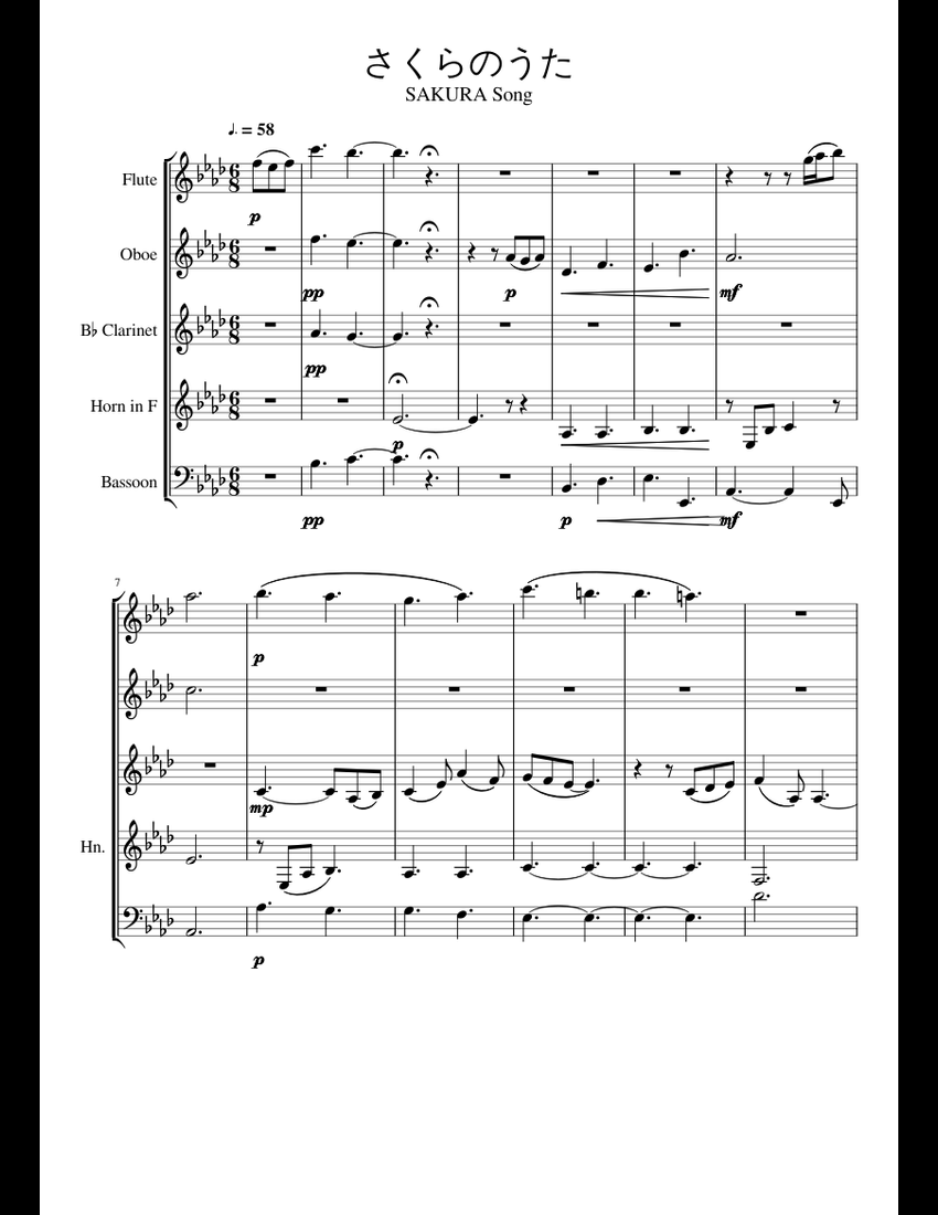 さくらのうた sheet music for Flute, Oboe,