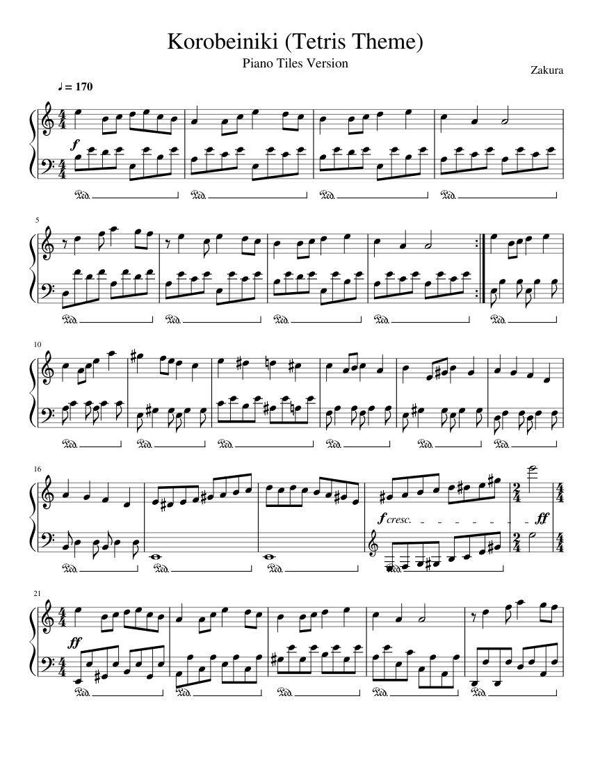 Korobeiniki / Tetris Theme (Piano Tiles Version) sheet music for Piano