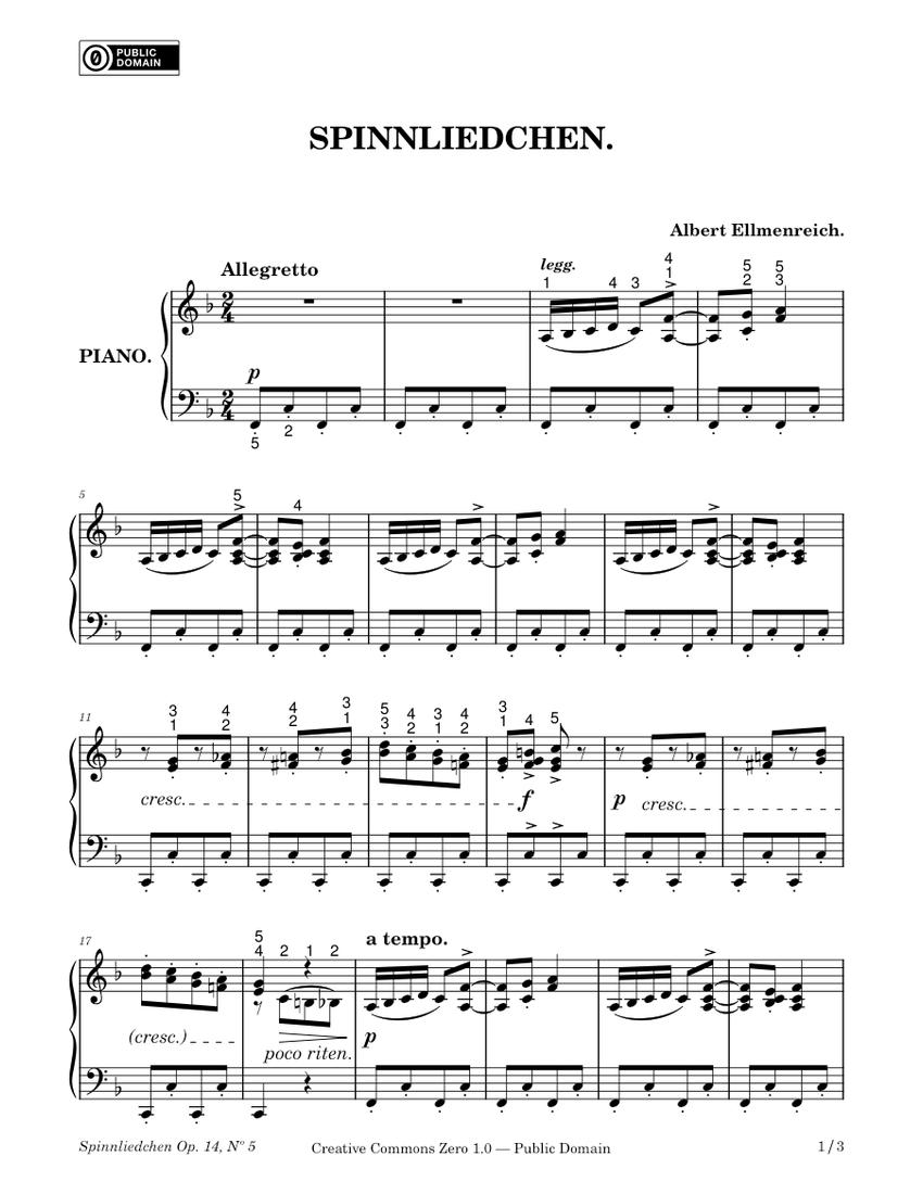 Spinnliedchen No.5 (Spinning Song) - Albert Ellmenreich - c1863 sheet ...