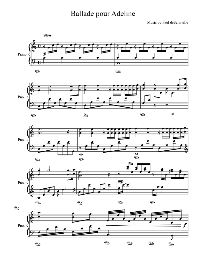 Ballade pour Adeline Sheet music for Piano | Download free in PDF or