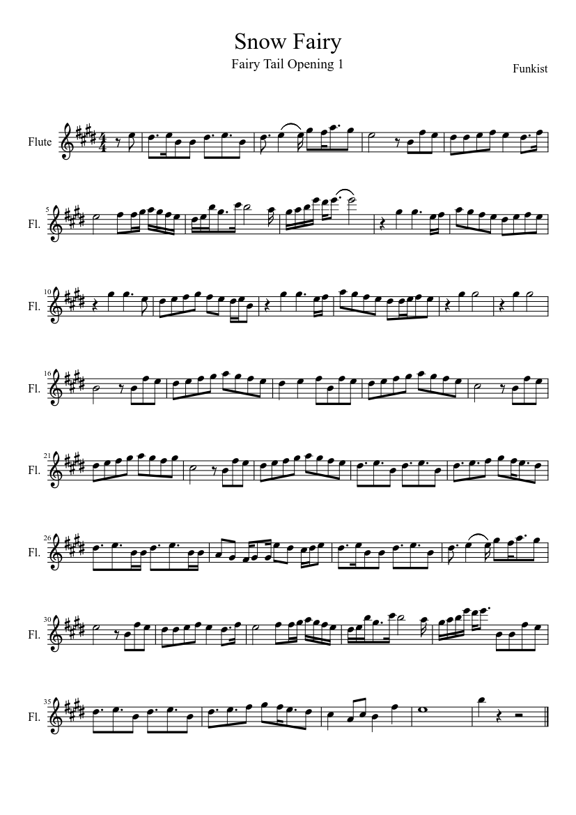 Snow Fairy Fairy Tail Sheet Music For Flute Solo Musescore Com
