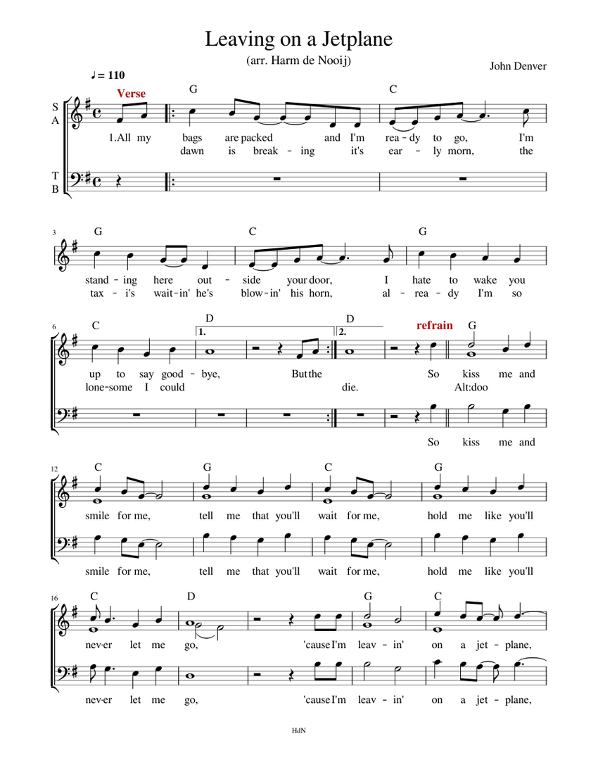 Leaving On A Jetplane Sheet Music For Voice Download Free In Pdf