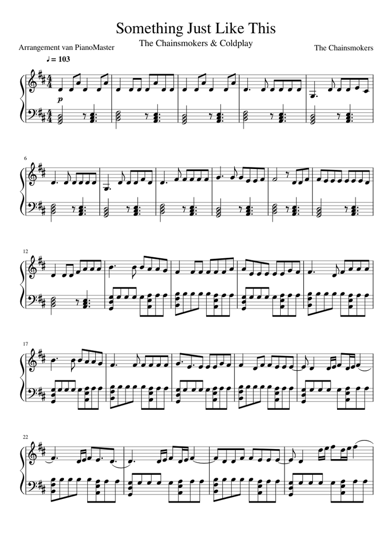 Something Just Like This The Chainsmokers Sheet Music For Piano