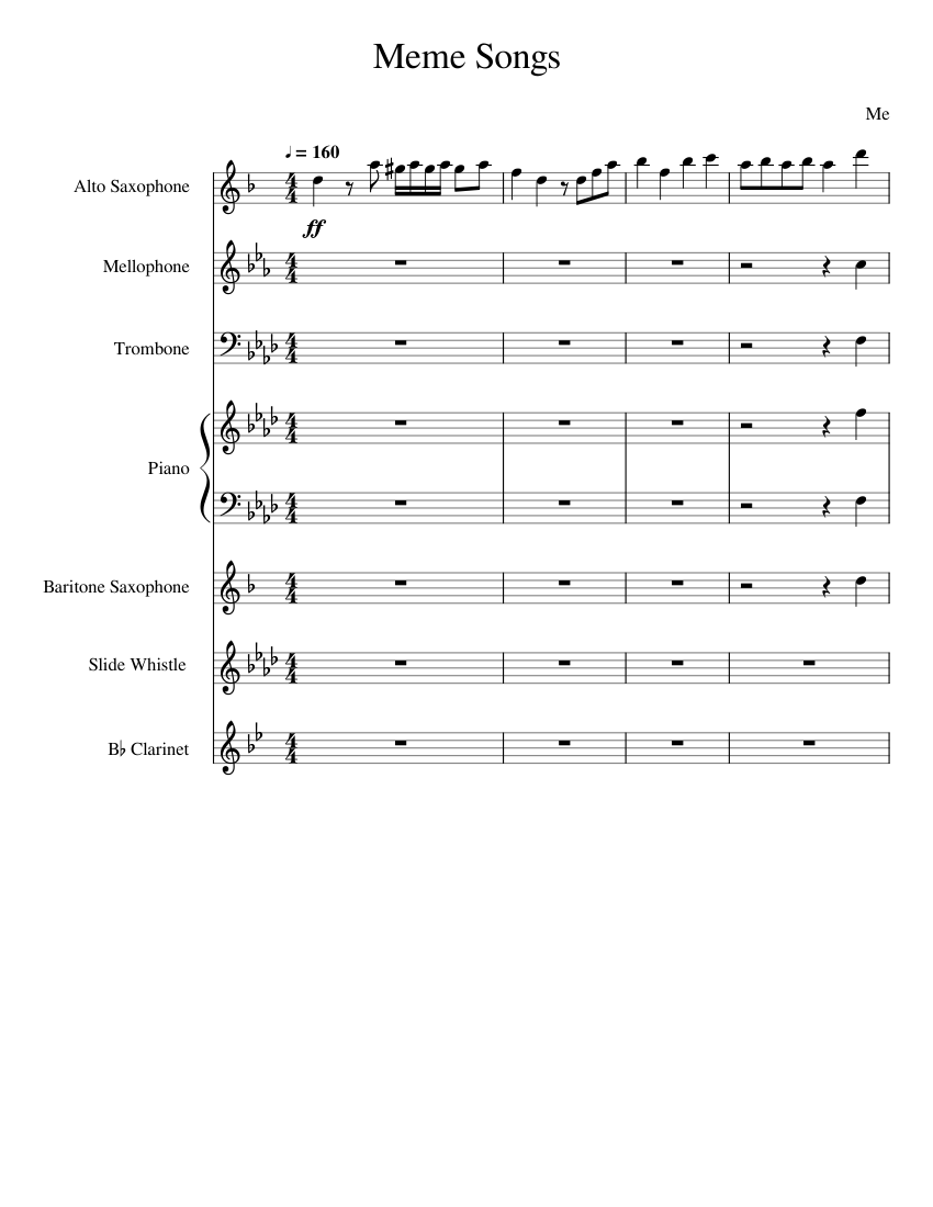 Meme Songs Sheet Music For Piano Flute Clarinet Alto Saxophone 