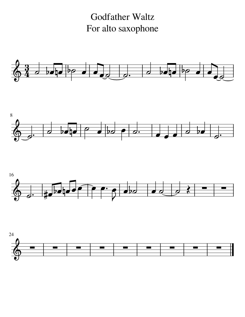 The Godfather Waltz for alto sax sheet music for Alto Saxophone