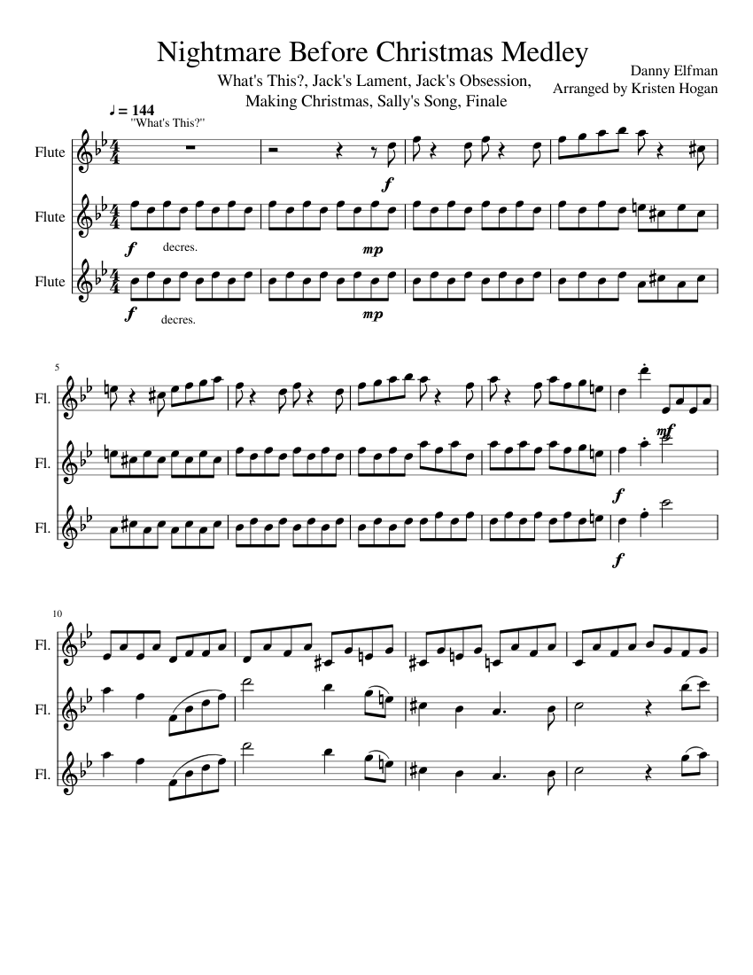 The Nightmare Before Christmas Medley For Flute Trio Sheet Music For 