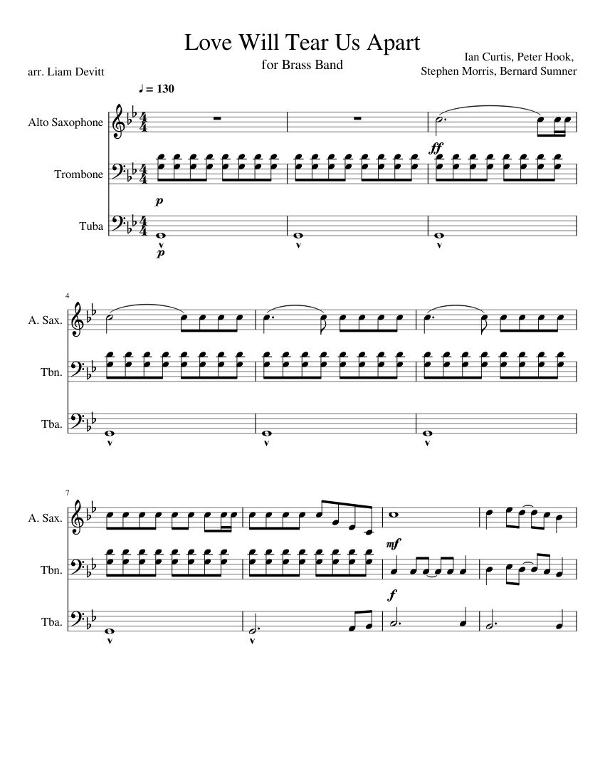 Love Will Tear Us Apart sheet music for Alto Saxophone ...