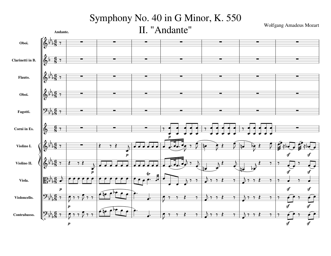 Mozart Symphony No 40 In G Minor K 550 Ii Andante Sheet Music 
