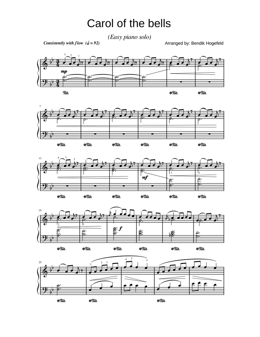 Carol of the bells (Easy piano solo) Sheet music for Piano | Download