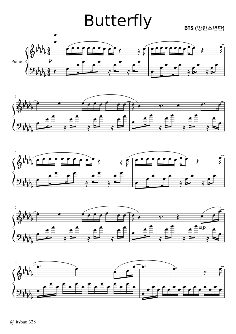 butterfly sheet music for Piano download free in PDF or MIDI